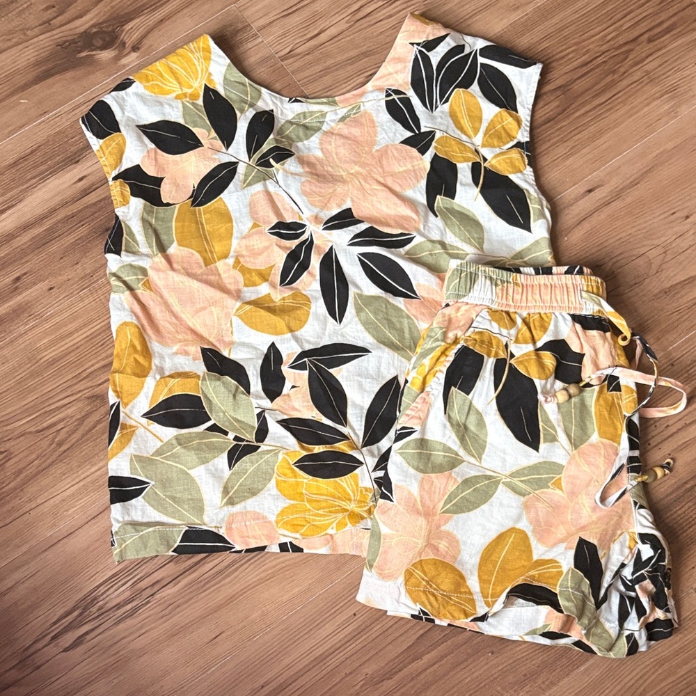 RACHEL ZOE linen Floral Sleeveless Top and Shorts Set